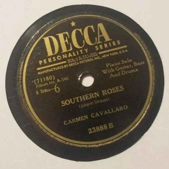 3/$25 Carmen Cavallaro 78 RPM Southern Roses / Emperor Waltz Decca 23888 - Picture 3 of 5